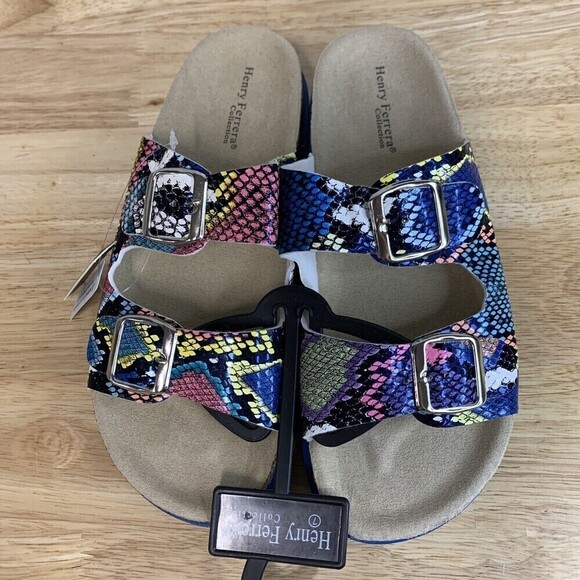 HENRY Ferrera Fabulous Sz 7 Womens Slide Snake Multicolor Design Sandals Buckle - Picture 5 of 10